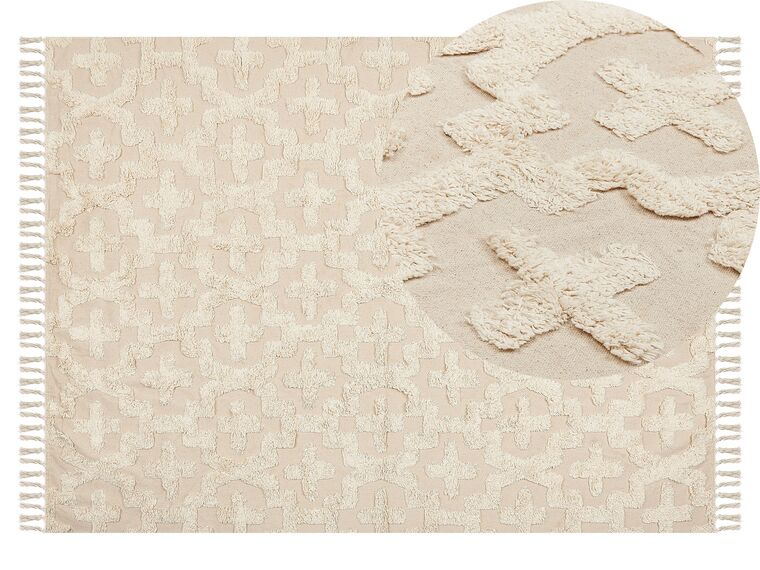 Teppich Baumwolle hellbeige 140 x 200 cm geometrisches Muster Kurzflor ITANAGAR_839226