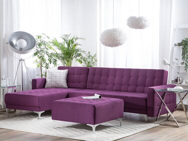 Right Hand Fabric Corner Sofa with Ottoman Purple ABERDEEN
