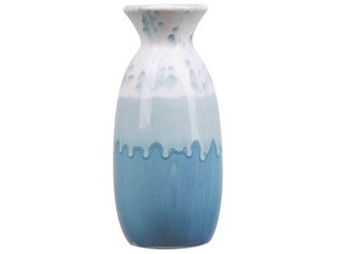 Stoneware Flower Vase 25 cm White and Blue CHALCIS