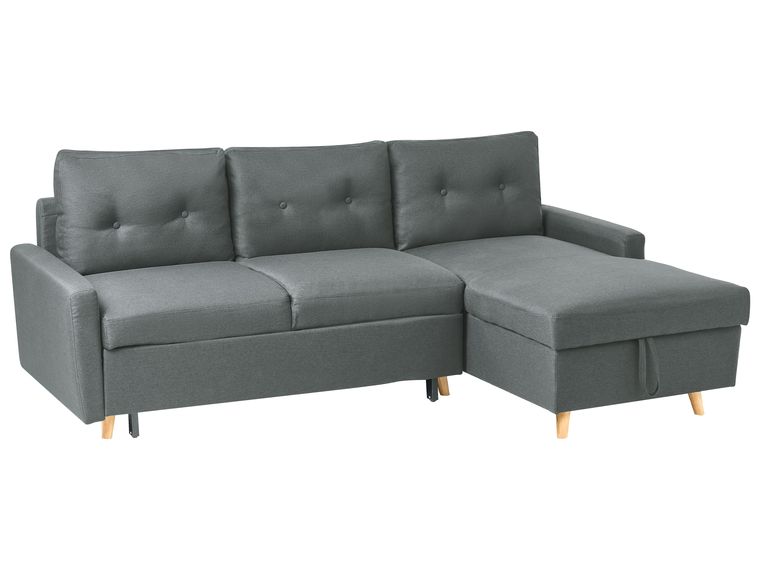 Left Hand Corner Sofa Bed with Storage Dark Grey FLAKK Beliani.co.uk