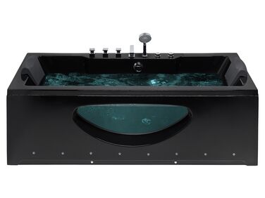 Whirlpool Badewanne schwarz rechteckig mit LED 170 x 80 cm HAWES 