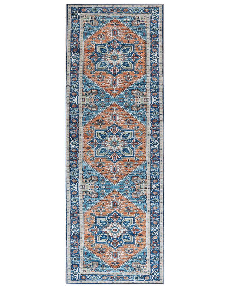 Teppich blau / orange orientalisches Muster 70 x 200 cm Kurzflor RITAPURAM_831642