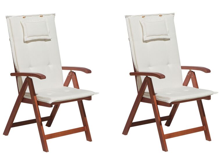 Zestaw 2 krzeseł ogrodowych drewno akacjowe z poduszkami białymi TOSCANA_786014