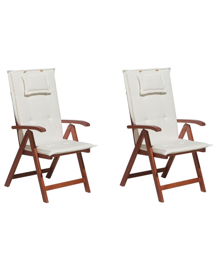 Conjunto de 2 sillas de jardín de madera de acacia con cojines crema TOSCANA_786014