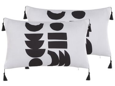 Set of 2 Cushions Geometric Pattern 30 x 50 cm White and Black LIRIOPE