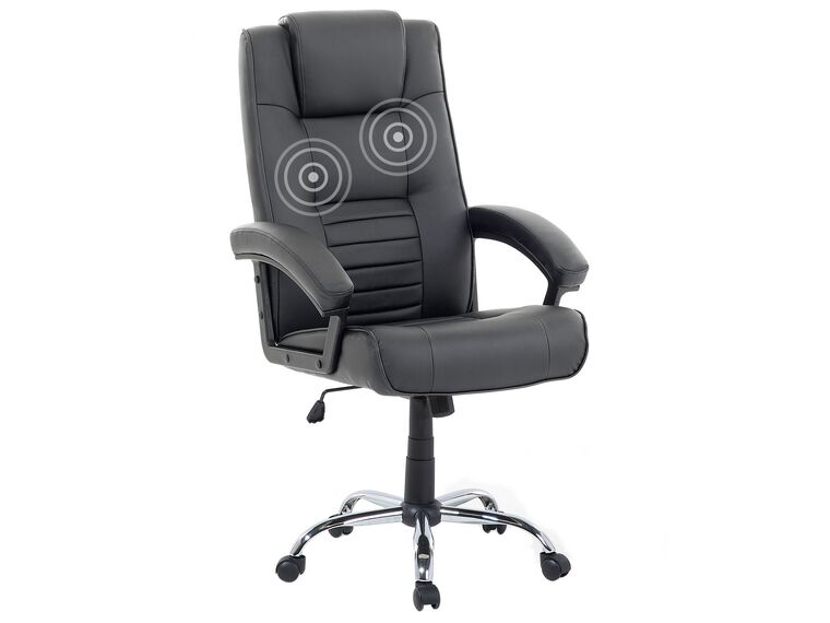 Fotel biurowy regulowany z funkcją masażu ekoskóra czarny COMFORT_761026