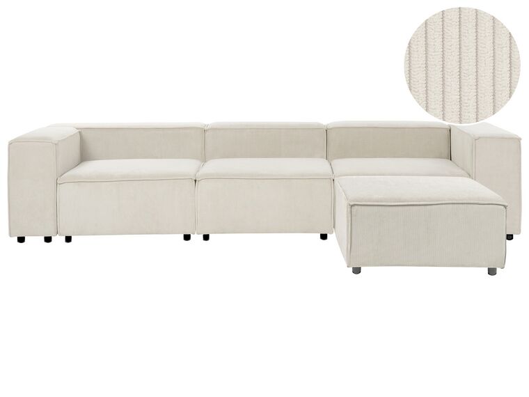 3-Sitzer Sofa Cord cremeweiß mit Ottomane APRICA_907605