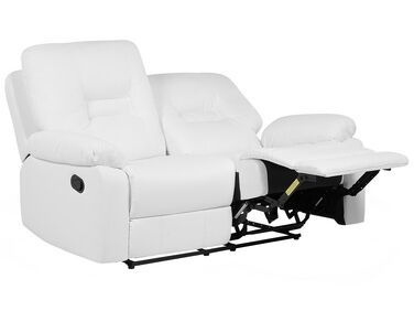 Sofa z manualną funkcją relaksu 2-osobowa ekoskóra biała BERGEN
