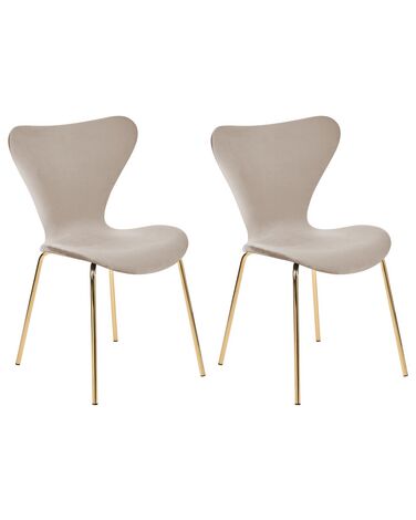 Set of 2 Velvet Dining Chairs Taupe and Gold BOONVILLE