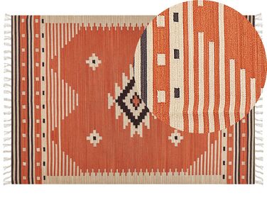 Kelim Teppich Baumwolle orange 160 x 230 cm geometrisches Muster Kurzflor GAVAR