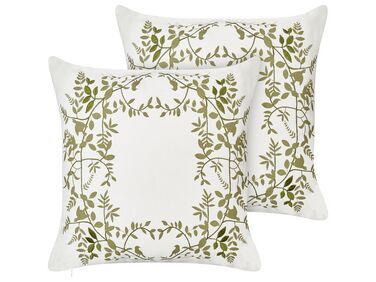 2 bawełniane poduszki dekoracyjne w kwiaty 45 x 45 cm białe z zielonym ZALEYA