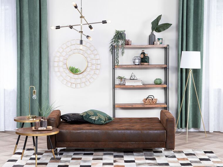 3 Seater Faux Leather Sofa Bed Brown ABERDEEN Beliani.co.uk