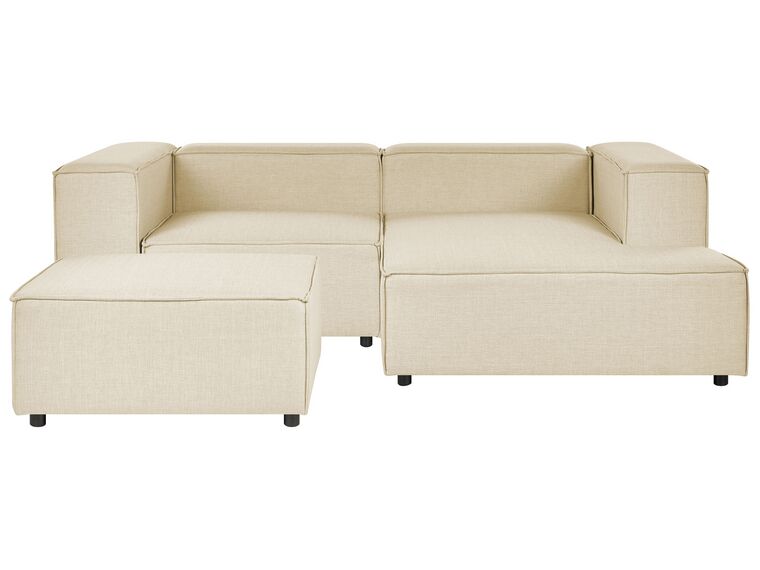 Left Hand 2 Seater Modular Linen Corner Sofa with Ottoman Beige APRICA_856882