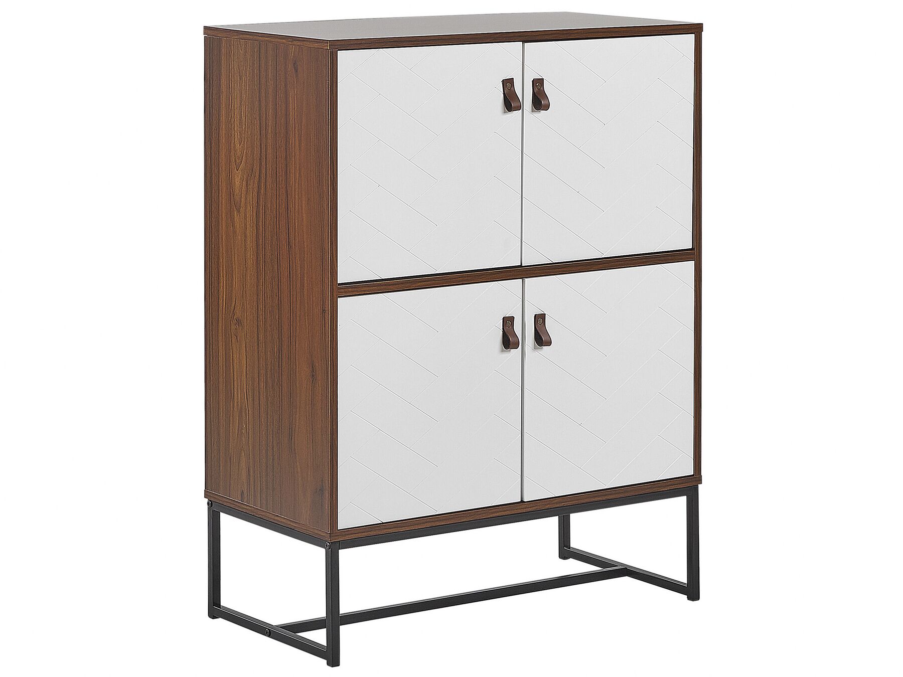 Modern Sideboard Storage Cabinet 4 Doors Metal Legs Dark Wood with White Nueva