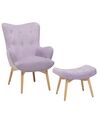 Sessel Samtstoff violett mit Hocker VEJLE_712801
