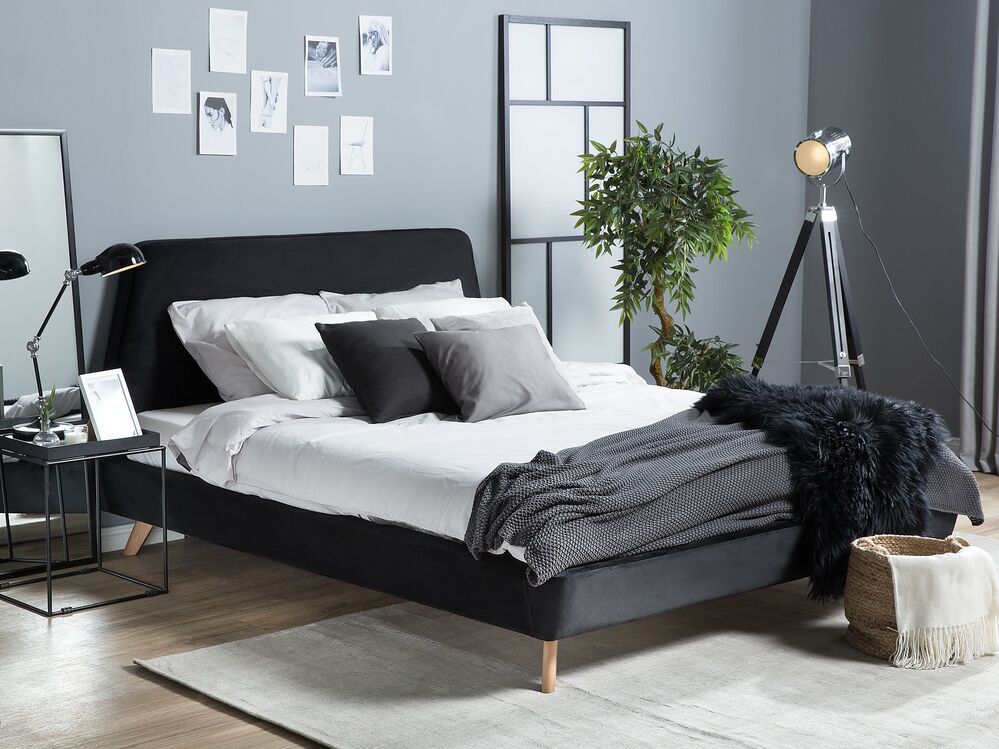 Bett Schwarz Samtstoff Lattenrost 160 X 200 Cm Vienne Beliani At