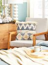Bawełniana poduszka dekoracyjna geometryczny wzór 45 x 45 cm beżowo-niebieska EYTELIA_828946