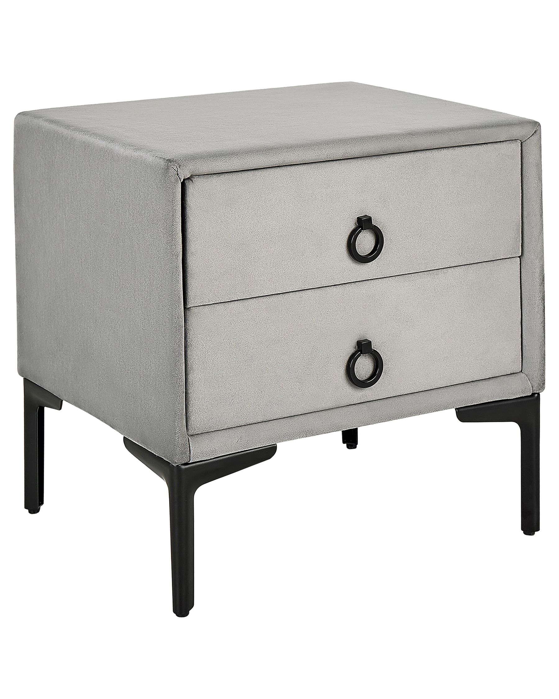 2 Drawer Velvet Bedside Table Grey SEZANNE Beliani.de