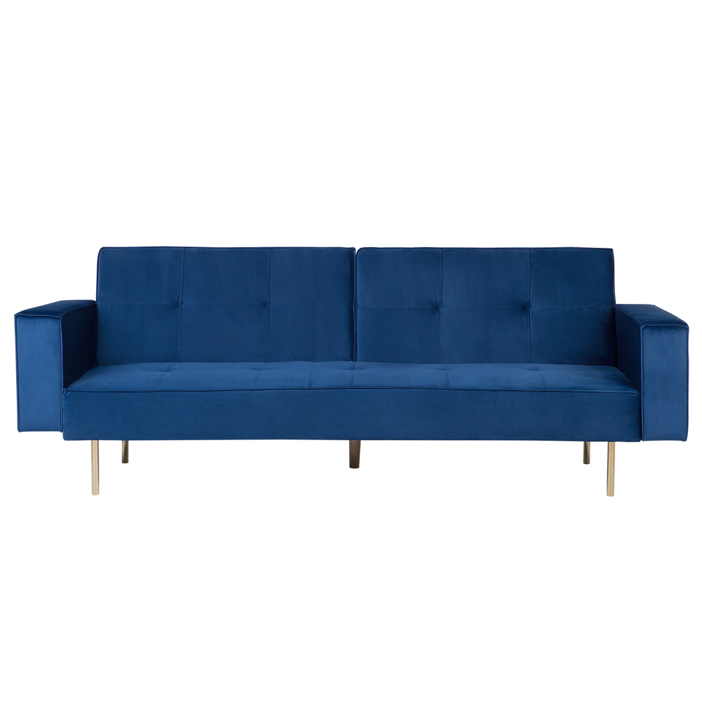 Sofa rozkładana welurowa niebieska VISNES