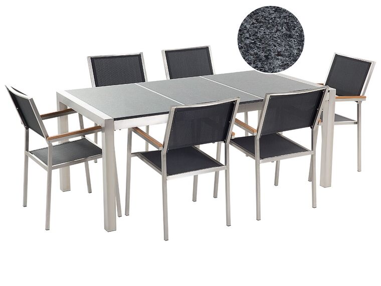 Gartenmöbel Set Granit grau poliert 180 x 90 cm 6-Sitzer Stühle Textilbespannung GROSSETO_462535