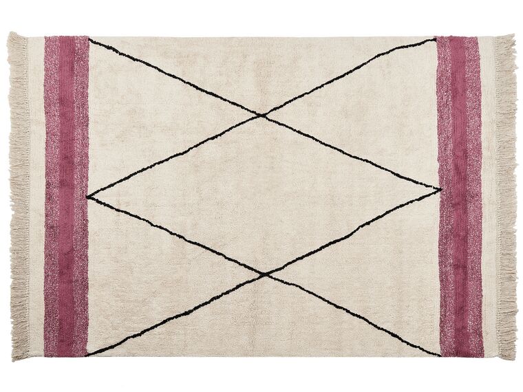 Cotton Area Rug 160 x 230 cm Beige and Pink AFSAR_839973
