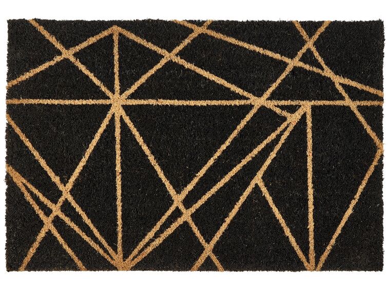 Dörrmatta geometriskt mönster 40 x 60 cm kokosfibrer svart KISOKOMA_904965