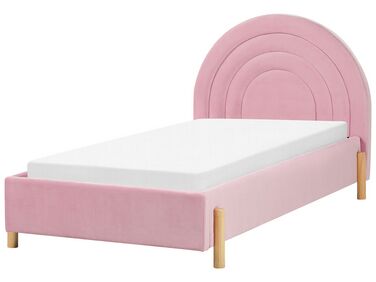 Cama de solteiro em veludo rosa 90 x 200 cm ANET