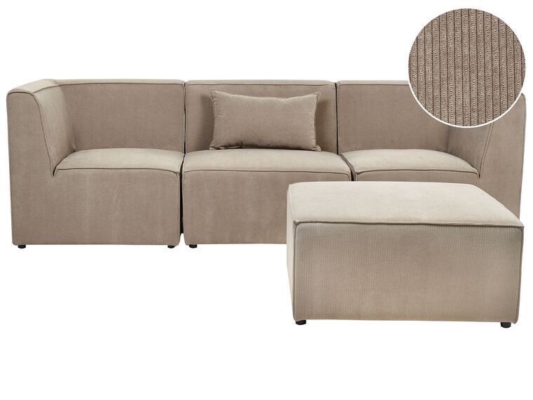 3-Sitzer Sofa Cord taupe mit Ottomane LEMVIG_876044