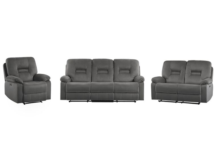 Conjunto de sofás reclináveis 6 lugares em veludo cinzento LED e entrada USB BERGEN_835186