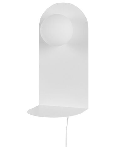 Nástenná kovová lampa s poličkou biela MAPI