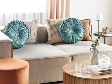 Set of 2 Velvet Cushions with Pleats ⌀ 40 cm Teal UDALA