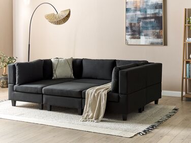 5-Seater Modular Fabric Sofa with Ottoman Black UNSTAD