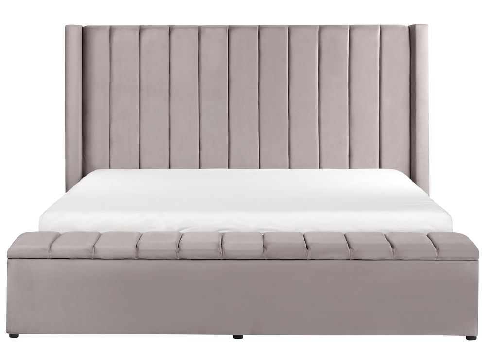 Velvet EU Super King Size Bed with Storage Bench Grey NOYERS ex