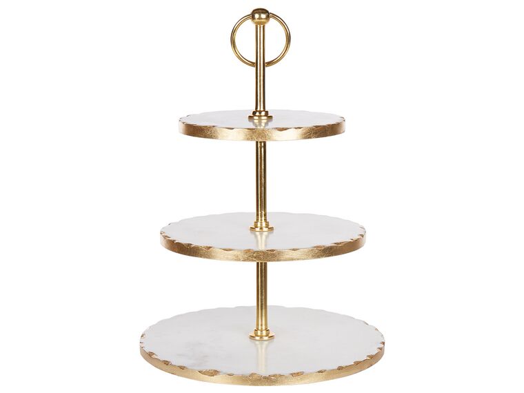 3-Tiered Marble Cake Stand White and Gold IPATI_910639