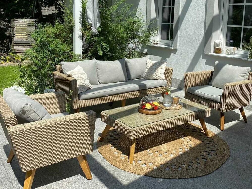 Lounge Set Rattan braun 4-Sitzer Auflagen grau VITTORIA | Beliani.de