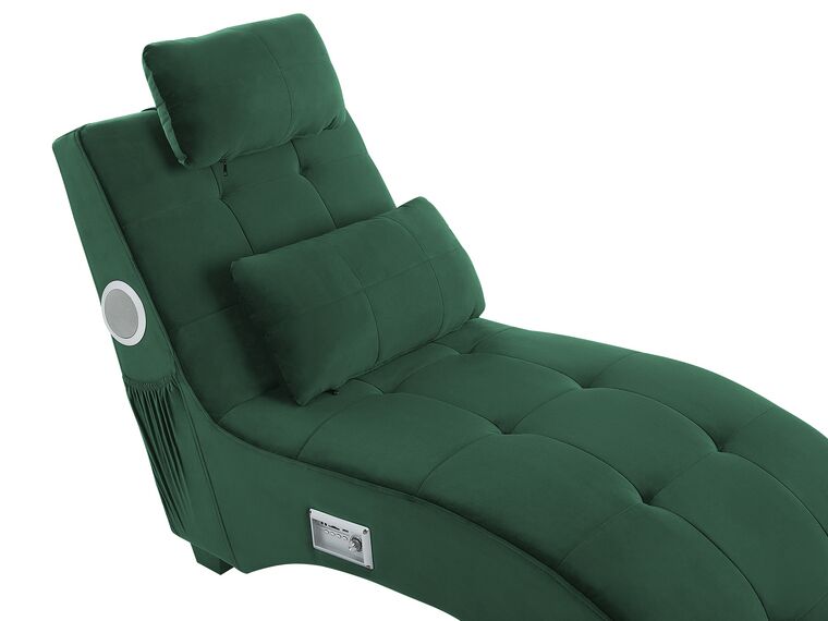 Velvet Chaise Lounge with Bluetooth Speaker USB Port Green SIMORRE ex