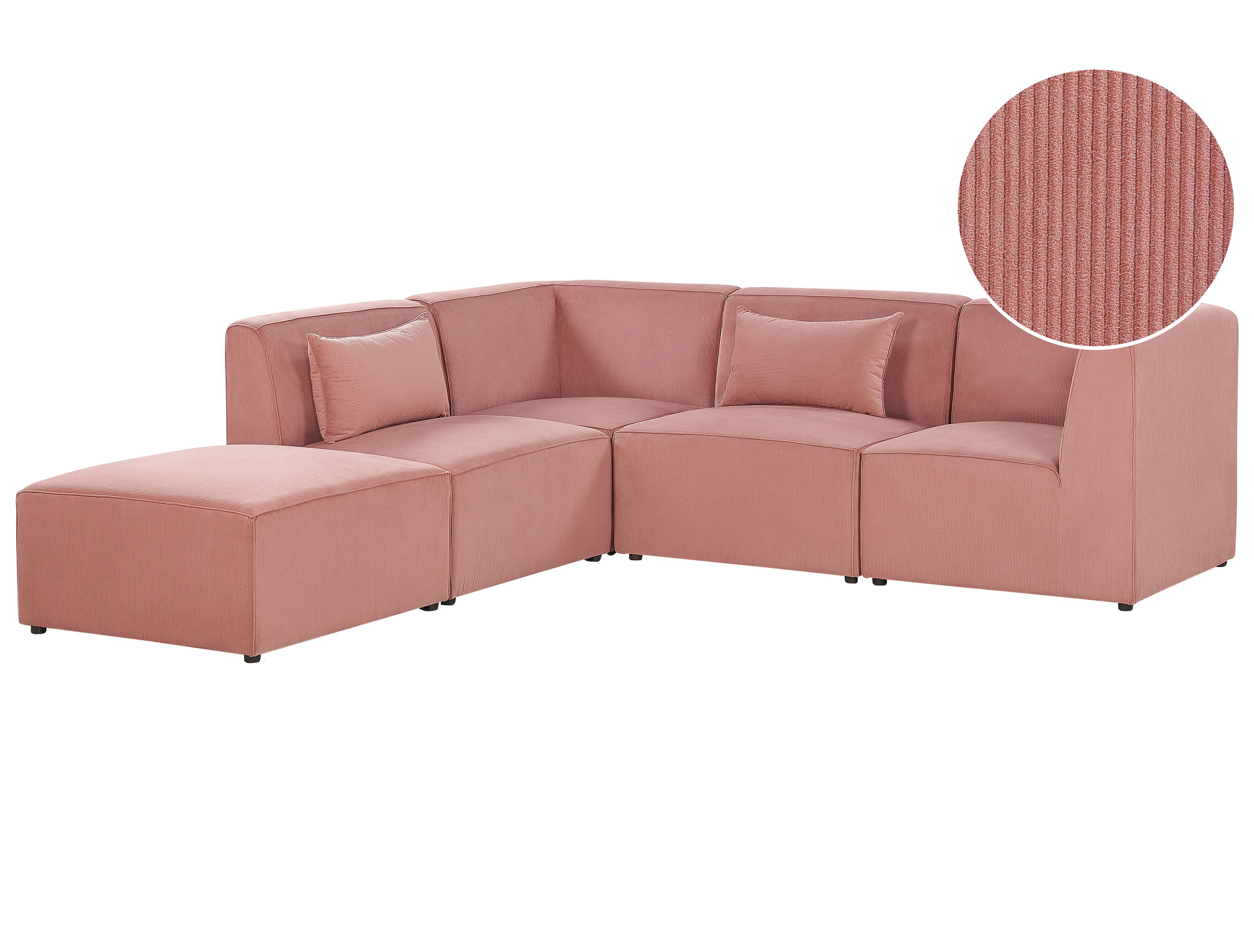 4-seters sofa med fotskammel kordfløyel rosa LEMVIG - Beliani.no