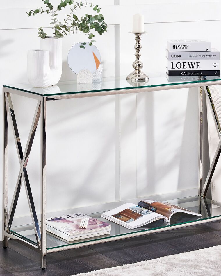 Glass Top Console Table Silver AUDET Beliani.fi