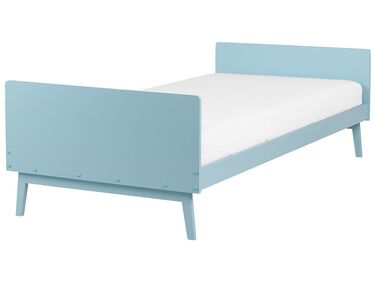 Wooden EU Single Size Bed Light Blue BONNAC