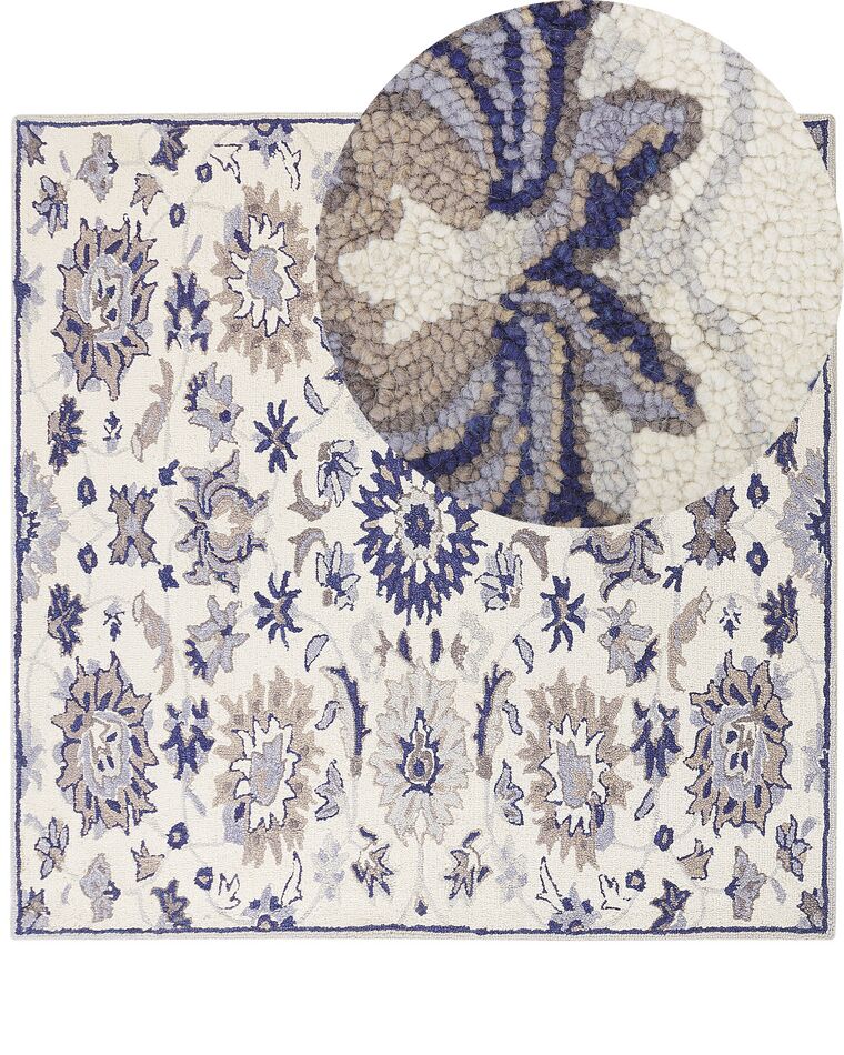 Teppich Wolle beige / blau 200 x 200 cm Kurzflor KUMRU_830905