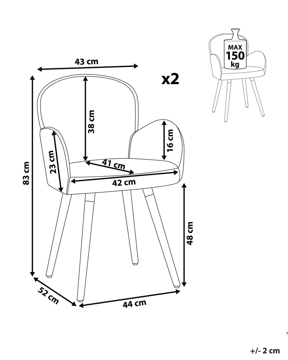 Esszimmerstuhl taupe 2er Set BROOKVILLE | Beliani.de