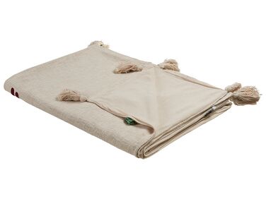 Cotton Blanket Lama Motif 130 x 180 cm Beige and Brown DEOGHAR