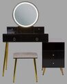Konsolbord med 6 skuffer LED spejl og skammel sort og guld YVES_845443