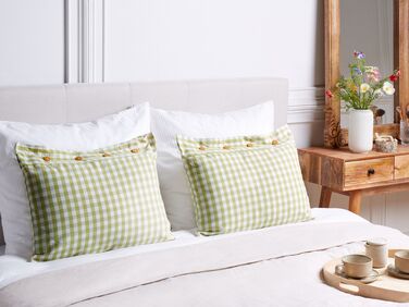 Set of 2 Cushions Chequered Pattern 40 x 60 cm Olive Green and White TALYA