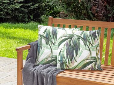 Set of 2 Outdoor Cushions Leaf Pattern 45 x 45 cm Green and White CALDERINA