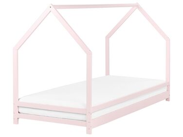 Cama casinha para crianças em madeira de pinho rosa pastel 90 x 200 cm APPY