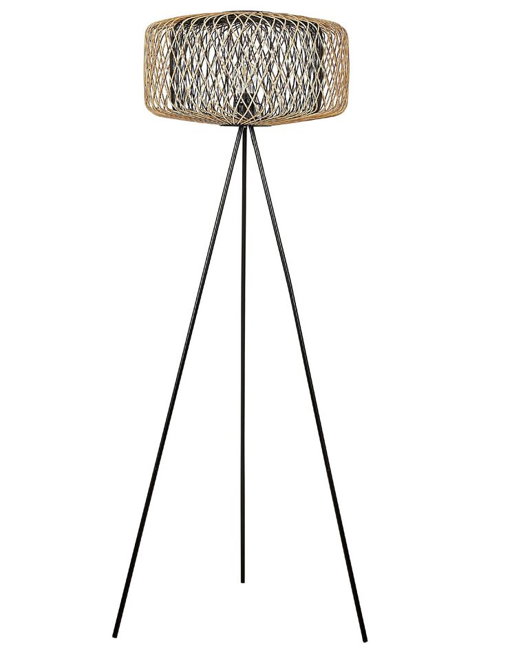 Lampadaire sur trépied en bambou clair et métal noir JAVARI_868579