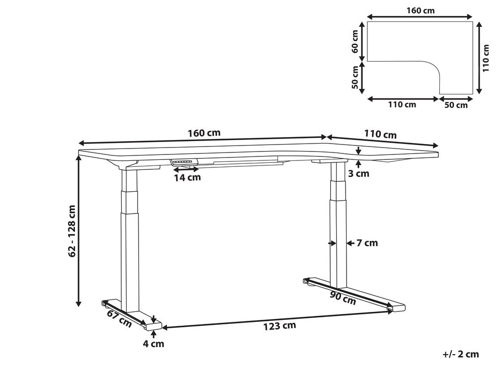 rohovy psaci stul elektricky nastavitelny pravostranny 160 x 110 cm bily destin ii beliani cz
