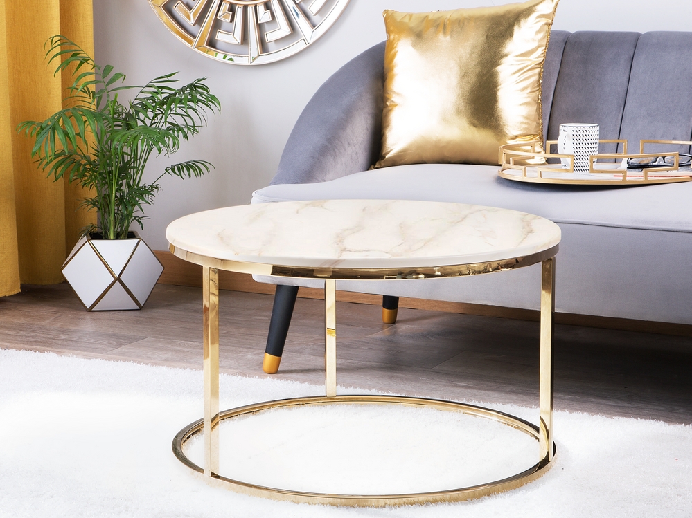 Tavolino da caffè effetto marmo beige e oro ⌀ 70 cm CORAL 