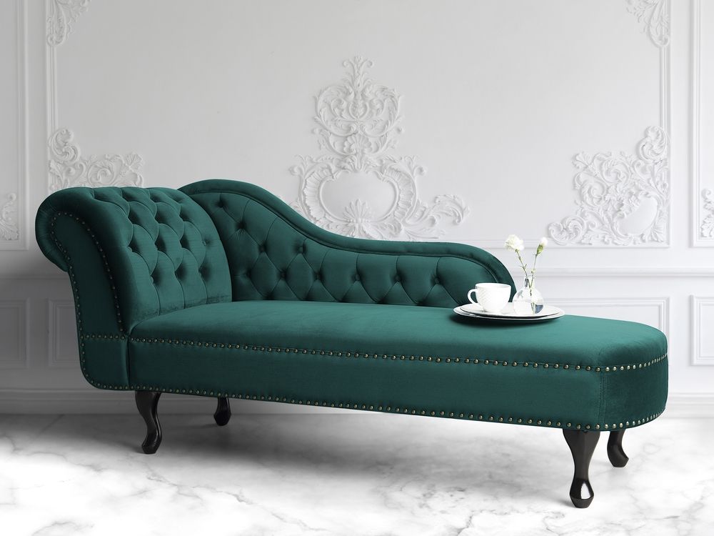 Left Hand Chaise Longue Velvet Emerald Green Caron